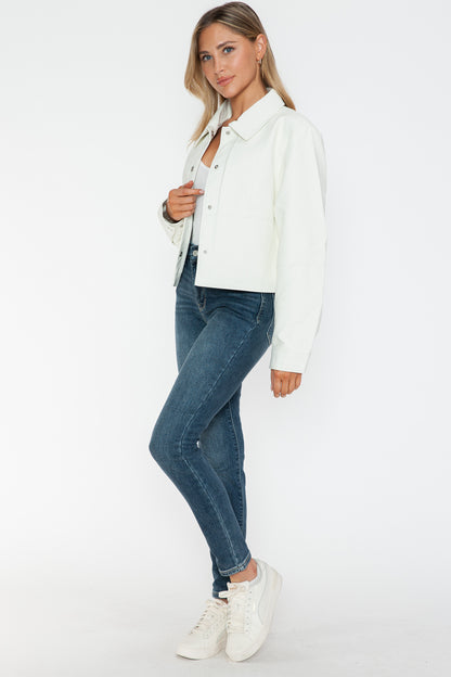Snobbish Snap Down Long Sleeve PU Leather Jacket Tops/Jackets/Sweaters Clothing Tops Ship from USA Snobbish TikTok Trendsi USPS Walmart Trendsi https://www.cyberehub.com