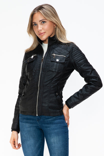 YMI Removable Faux Layered Multi-Pocket Jacket with Fuzzy Hood Apparel Featured Ship from USA Tiktok Trendsi USA USPS Walmart YMI outerwear Trendsi https://www.cyberehub.com