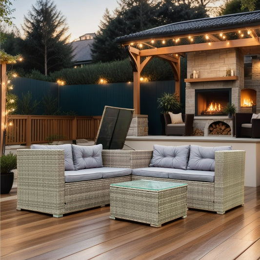 4 Piece Patio Sectional Wicker Rattan Outdoor Furniture Sofa Set with Storage Box Grey Giga GNJ Home Home & Garden Sofa Walmart Giga https://www.cyberehub.com