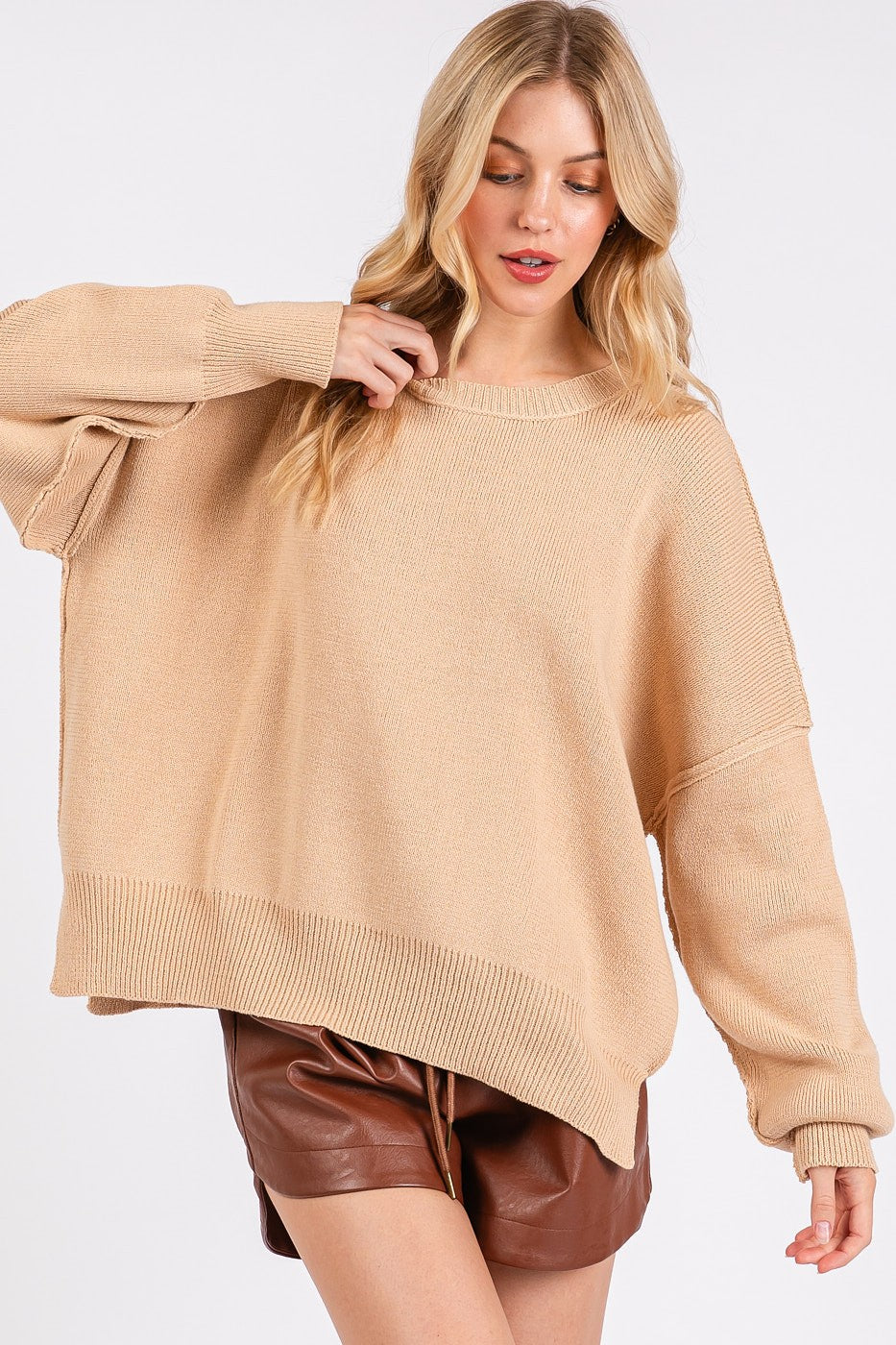 Mittoshop Side Slit Round Neck Drop Shoulder Sweater Apparel Apparel Mittoshop Ship from USA TikTok Trendsi Trendsi https://www.cyberehub.com