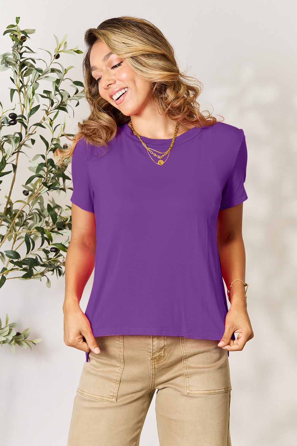 Basic Bae Full Size Round Neck Short Sleeve T-Shirt Purple Apparel/Tops Basic Bae Ship from USA TikTok Tops Trendsi USPS Walmart Walmart Apparel Trendsi https://www.cyberehub.com