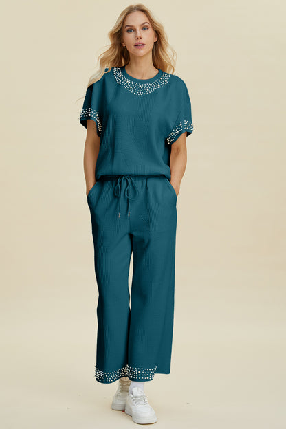 Double Take Full Size Pearl Detail Round Neck Top and Pants Set Tops/Jackets/Sweaters Clothing Tops Double Take Ship from USA TikTok Trendsi USPS Walmart Trendsi https://www.cyberehub.com