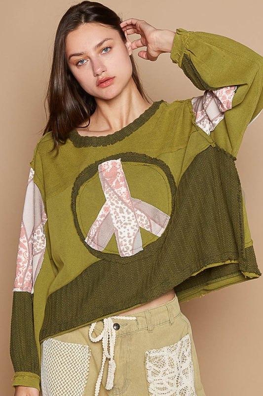 POL Long Sleeve Cut Sew Peace Emblem Top Greenery Apparel/Tops POL Ship from USA TikTok Tops Trendsi USPS Walmart Walmart Apparel Trendsi https://www.cyberehub.com