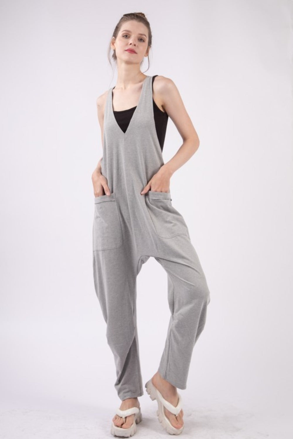 VERY J Plunge Sleeveless Jumpsuit with Pockets Tops/Jackets/Sweaters Clothing Tops Ship from USA TikTok Trendsi USPS VERY J Walmart Trendsi https://www.cyberehub.com
