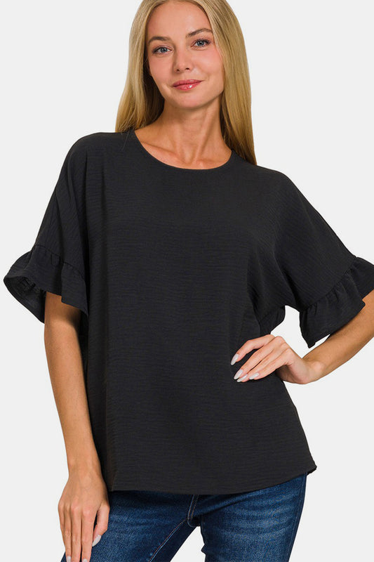 Zenana V-Neck Flutter Sleeve Top Black Apparel/Tops Ship from USA TikTok Tops Trendsi USPS Walmart Walmart Apparel Zenana Trendsi https://www.cyberehub.com