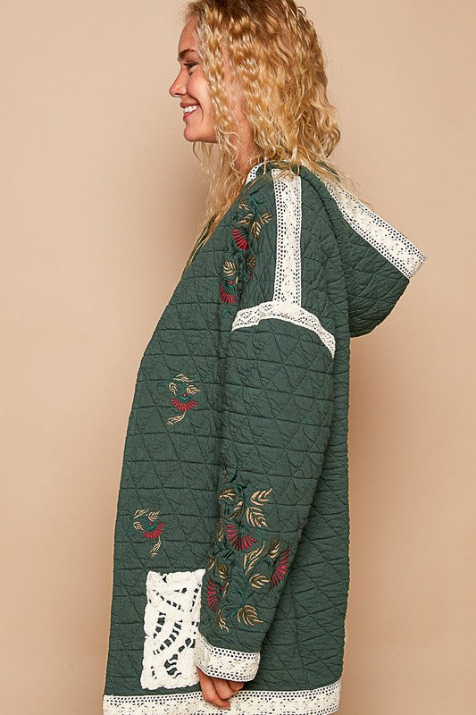 POL Embroidered Open Front Quilted Jacket with Crochet Pockets Tops/Jackets/Sweaters Clothing Tops POL Ship from USA TikTok Trendsi USPS Walmart Trendsi https://www.cyberehub.com