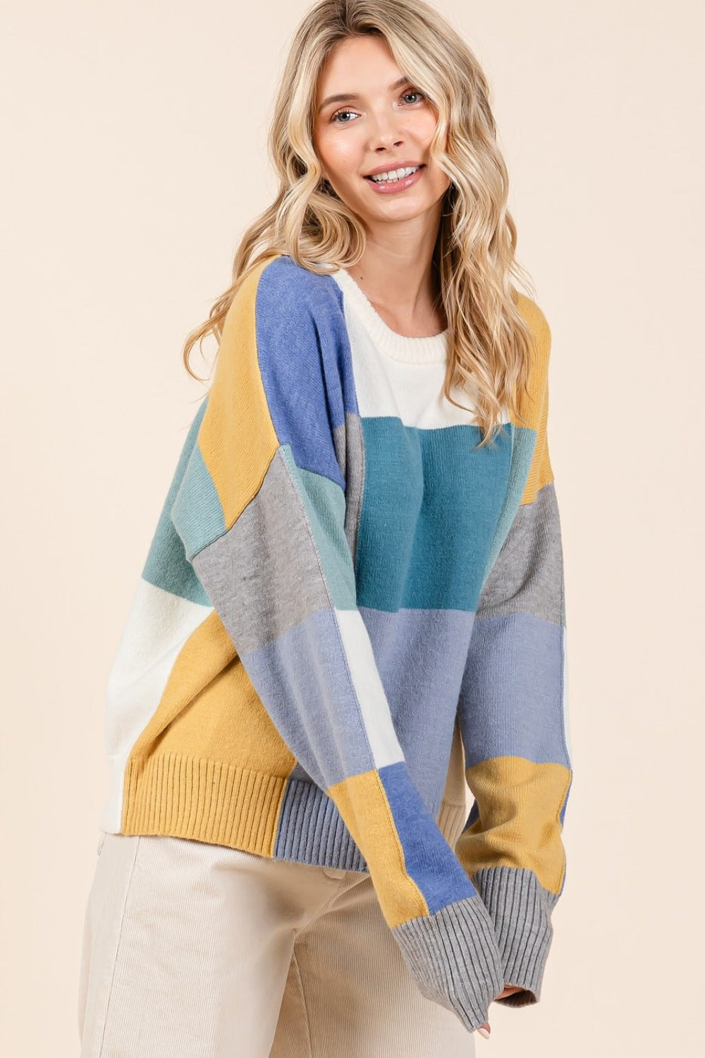 Mittoshop Color Block Round Neck Sweater Shirt Apparel Clothing Tops Mittoshop Ship from USA Shirts USA Women Trendsi https://www.cyberehub.com