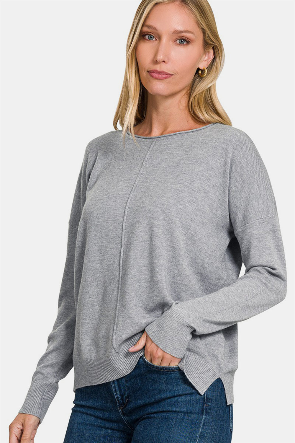 Zenana Front Seam Round Neck Sweater Tops/Jackets/Sweaters Clothing Tops Ship from USA TikTok Trendsi USPS Walmart Zenana Trendsi https://www.cyberehub.com