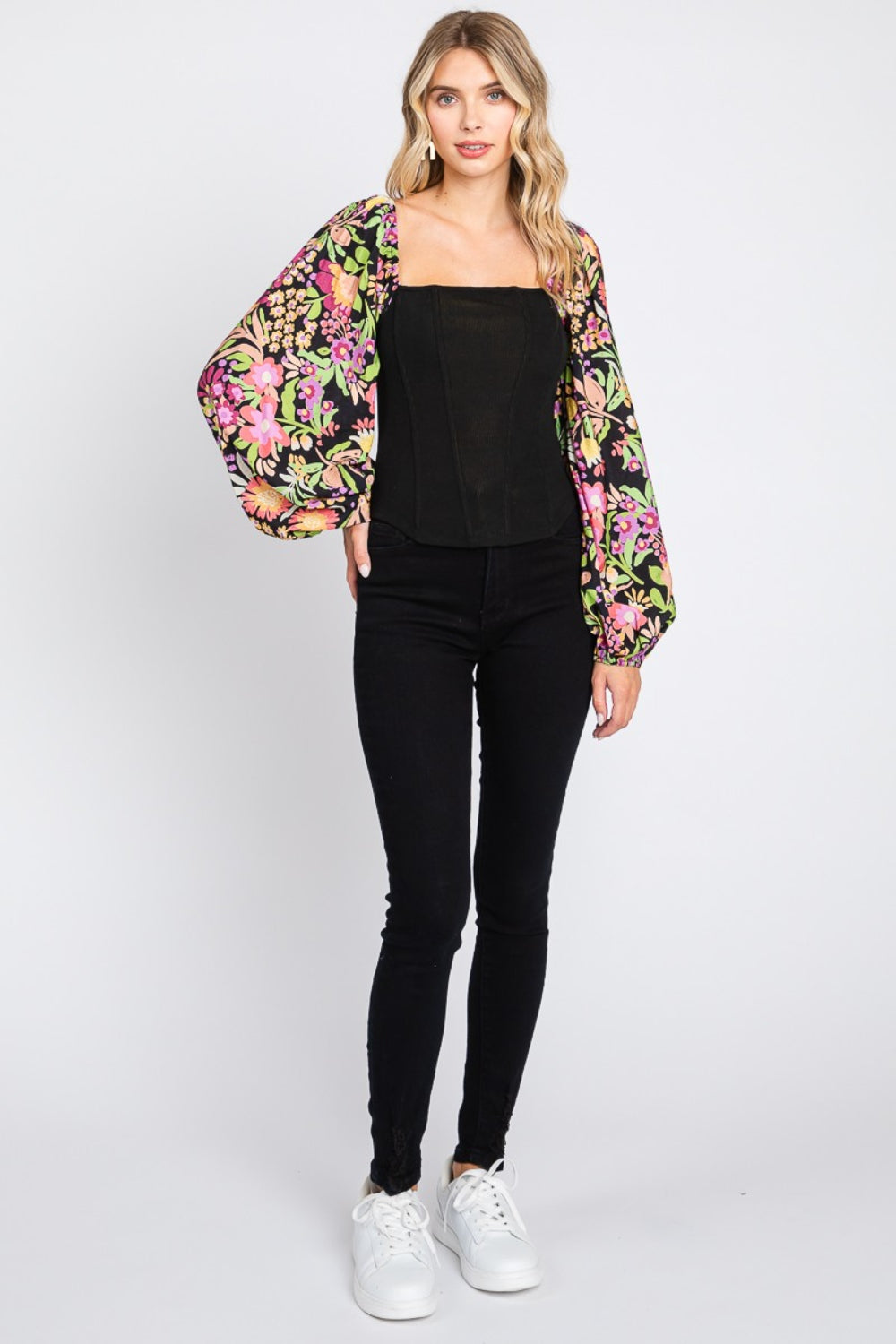 ODDI Full Size Floral Balloon Sleeve Blouse Apparel/Tops ODDI Ship from USA TikTok Tops Trendsi USPS Walmart Walmart Apparel Trendsi https://www.cyberehub.com