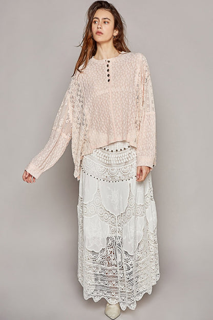 POL Round Neck Long Sleeve Raw Edge Lace Top Apparel/Tops POL Ship from USA TikTok Tops Trendsi USPS Walmart Walmart Apparel Trendsi https://www.cyberehub.com