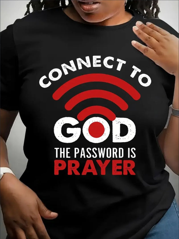 Faith-Inspired Letter Print Casual T-Shirt For Women - Crew Neck, Short Sleeve, Breathable Polyester, Machine Washable Apparel/Shirt/Graphic Shirt SNULLO https://www.cyberehub.com