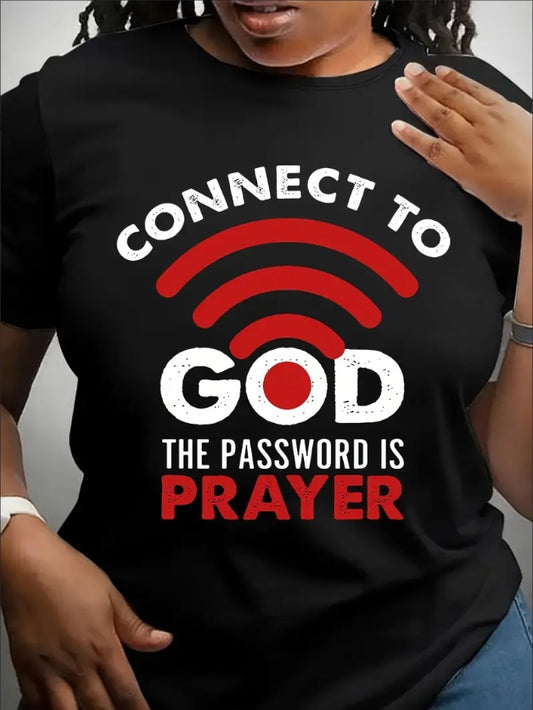 Faith-Inspired Letter Print Casual T-Shirt For Women - Crew Neck, Short Sleeve, Breathable Polyester, Machine Washable Apparel/Shirt/Graphic Shirt SNULLO https://www.cyberehub.com