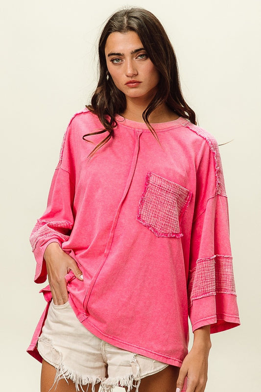 BiBi High-Low Washed T-Shirt Fuchsia Apparel/Tops BiBi Ship from USA TikTok Tops Trendsi USPS Walmart Walmart Apparel Trendsi https://www.cyberehub.com