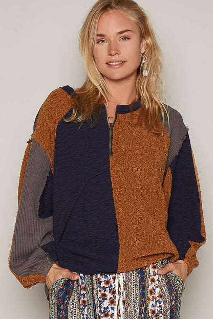 POL Color Block Half Zip Dropped Shoulder Sweatshirt Terracotta Apparel Apparel POL Ship from USA TikTok Trendsi Trendsi https://www.cyberehub.com