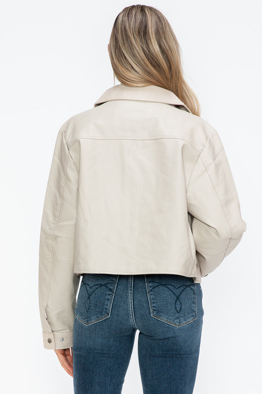 Snobbish Snap Down Long Sleeve PU Leather Jacket Tops/Jackets/Sweaters Clothing Tops Ship from USA Snobbish TikTok Trendsi USPS Walmart Trendsi https://www.cyberehub.com