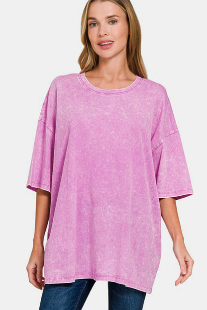 Zenana Full Size Washed Round Neck Drop Shoulder Oversized T-Shirt Moonlit Mauve Apparel/Tops Ship from USA TikTok Tops Trendsi USPS Walmart Walmart Apparel Zenana Trendsi https://www.cyberehub.com