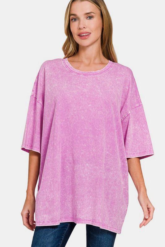 Zenana Full Size Washed Round Neck Drop Shoulder Oversized T-Shirt Moonlit Mauve Apparel/Tops Ship from USA TikTok Tops Trendsi USPS Walmart Walmart Apparel Zenana Trendsi https://www.cyberehub.com