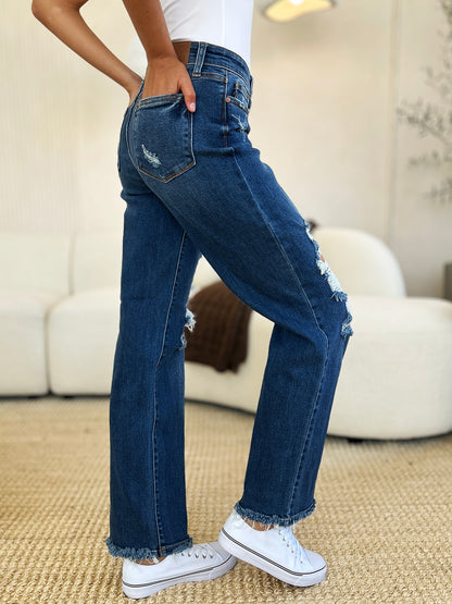 Judy Blue Full Size Mid Rise Distressed Raw Hem Jeans Bottoms Bottoms Clothing Judy Blue Ship from USA Women Trendsi https://www.cyberehub.com