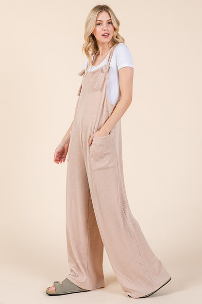 BOMBOM Knot Straps Wide Leg Ribbed Overalls with Pockets Apparel Apparel BOMBOM Ship from USA TikTok Trendsi Trendsi https://www.cyberehub.com