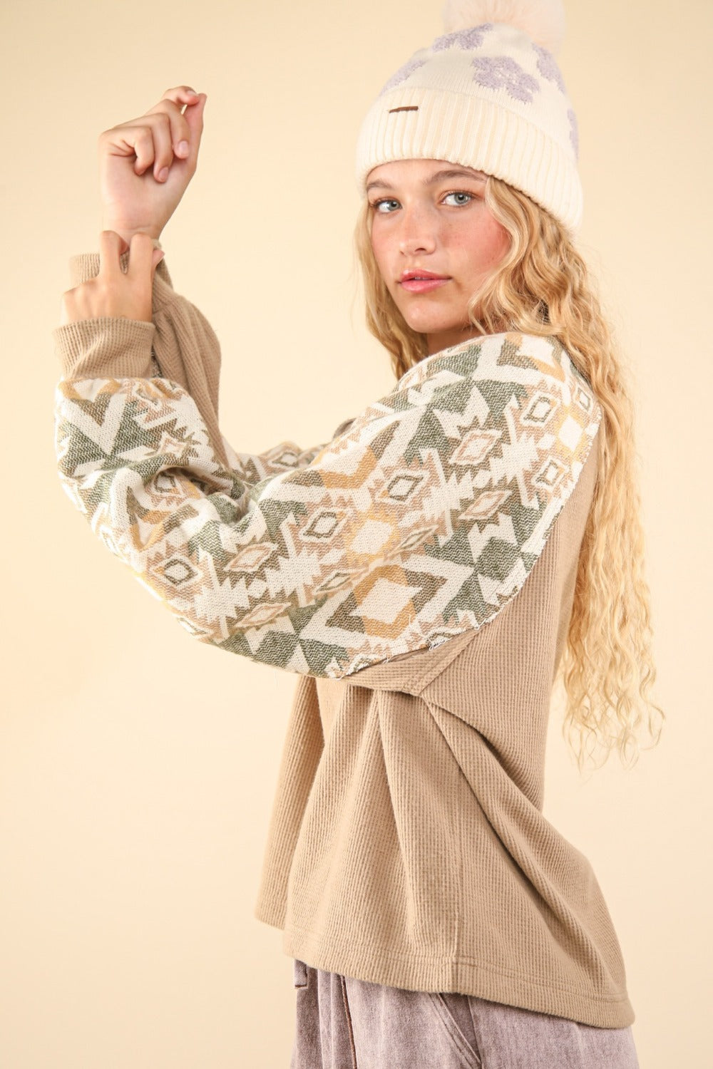 VERY J Printed Long Sleeve Round Neck Knit Top Shirt Apparel Clothing Tops price-change-job-active Ship from USA Shirts USA VERY J Women Trendsi https://www.cyberehub.com