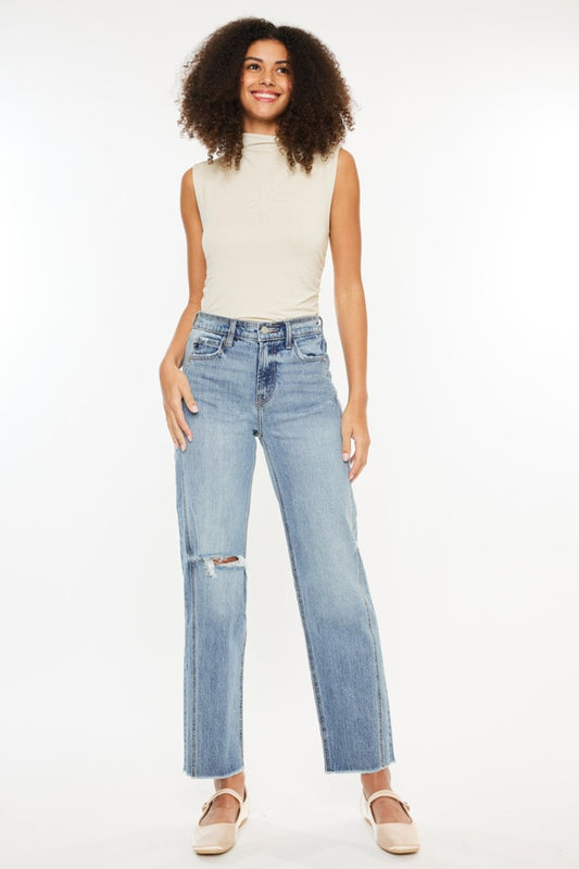 Kancan Ultra High Rise Distressed Straight Jeans Medium Bottoms Bottoms Clothing Kancan Ship from USA Women Trendsi https://www.cyberehub.com