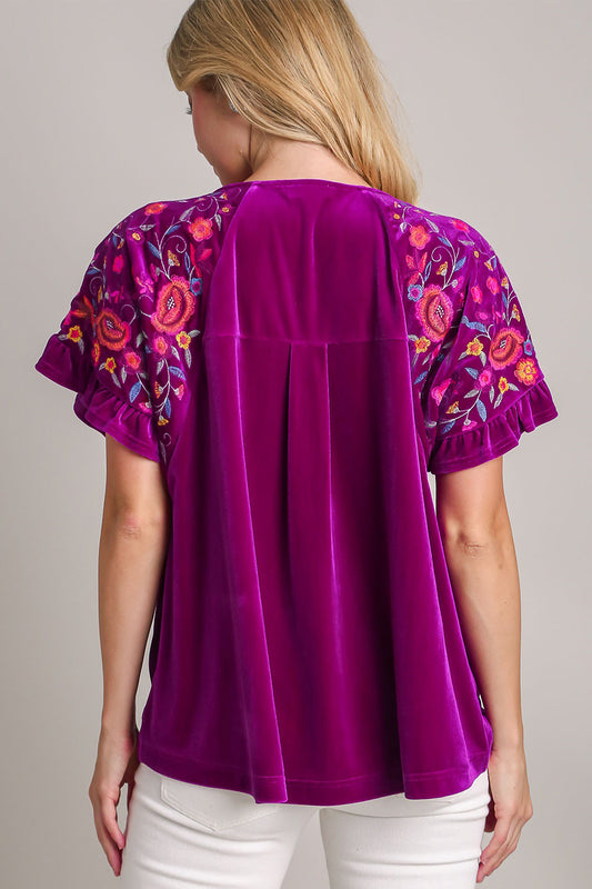 Umgee Full Size Velvet Embroidery Short Sleeve Blouse Apparel Apparel Ship from USA TikTok Trendsi Umgee USA Trendsi https://www.cyberehub.com