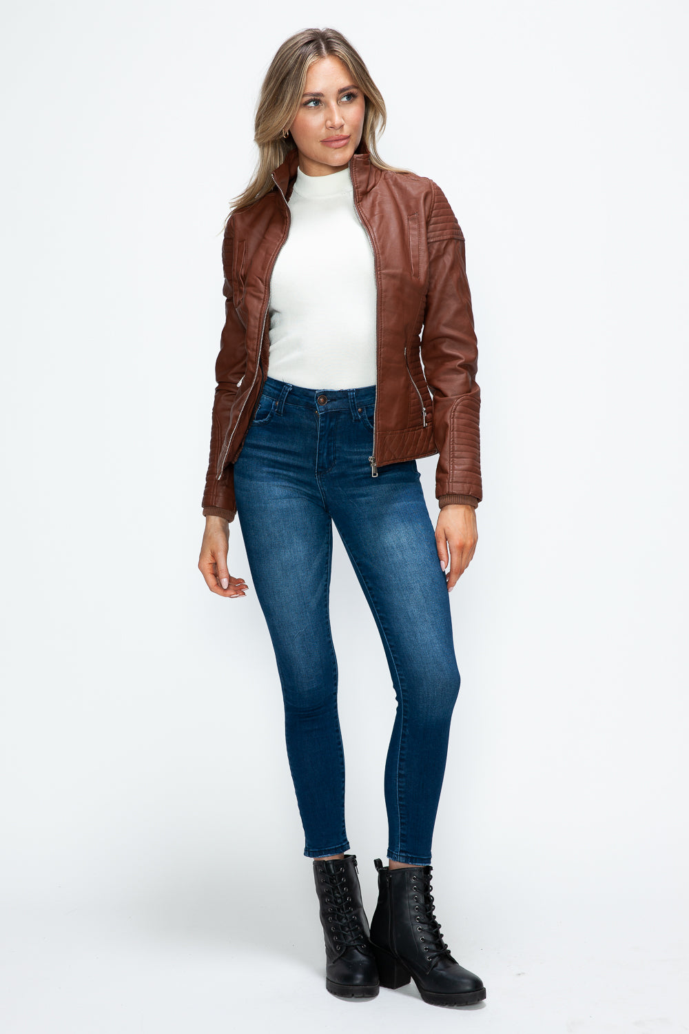 YMI Faux Layered Double-Zipper Jacket with Fuzzy Hood Tops/Jackets/Sweaters Clothing Tops Ship from USA TikTok Trendsi USPS Walmart YMI outerwear Trendsi https://www.cyberehub.com