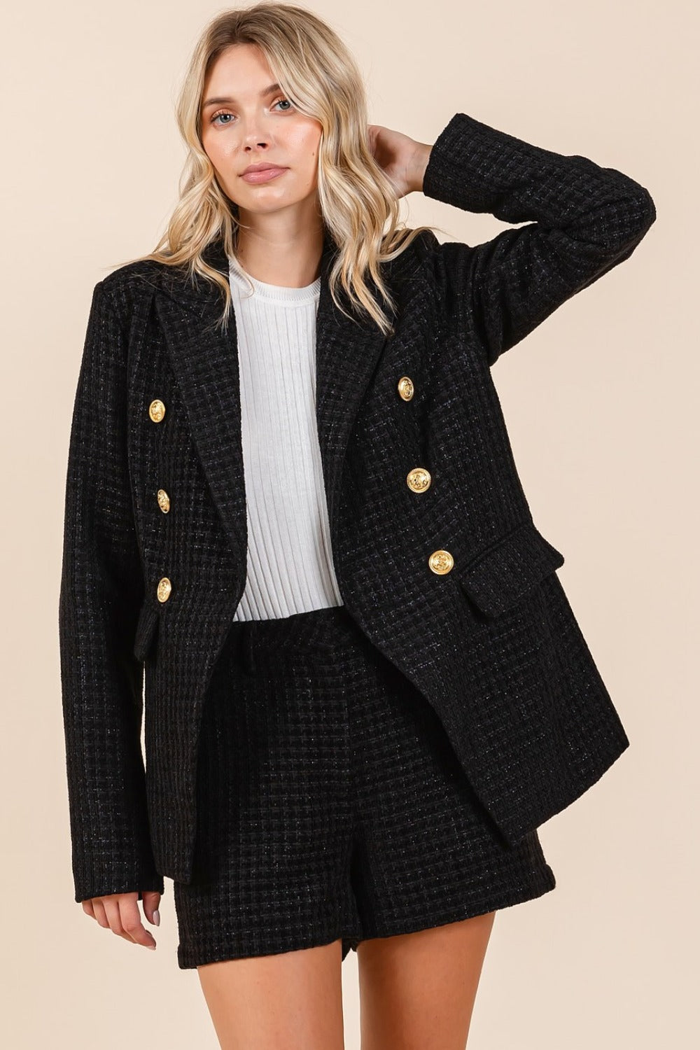 Mittoshop Plaid Texture Double-Breasted Long Sleeve Blazer Tops/Jackets/Sweaters Clothing Tops Mittoshop Ship from USA TikTok Trendsi USPS Walmart Trendsi https://www.cyberehub.com