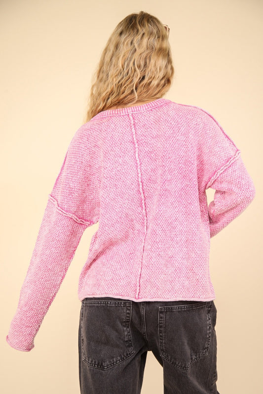 VERY J Mineral Washed Exposed Seam Sweater Shirt Apparel Clothing Tops price-change-job-active Ship from USA Shirts USA VERY J Women Trendsi https://www.cyberehub.com
