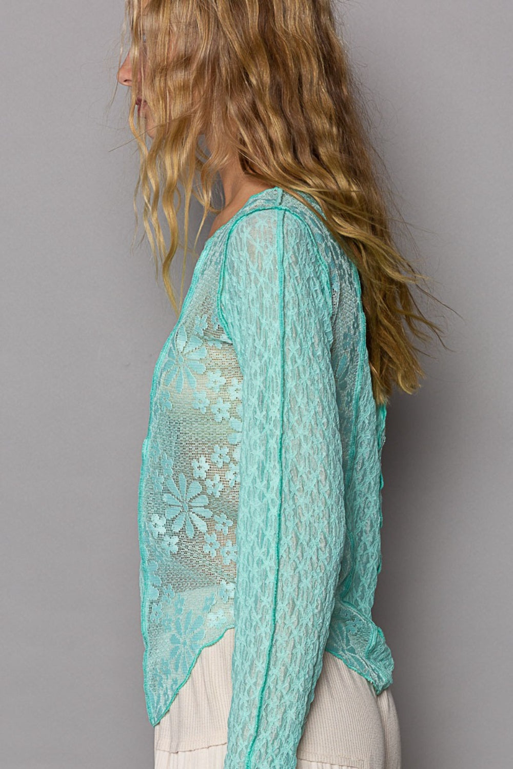 POL Exposed Seam Long Sleeve Lace Knit Top Shirt Apparel Clothing Tops POL Ship from USA Shirts USA Women Trendsi https://www.cyberehub.com