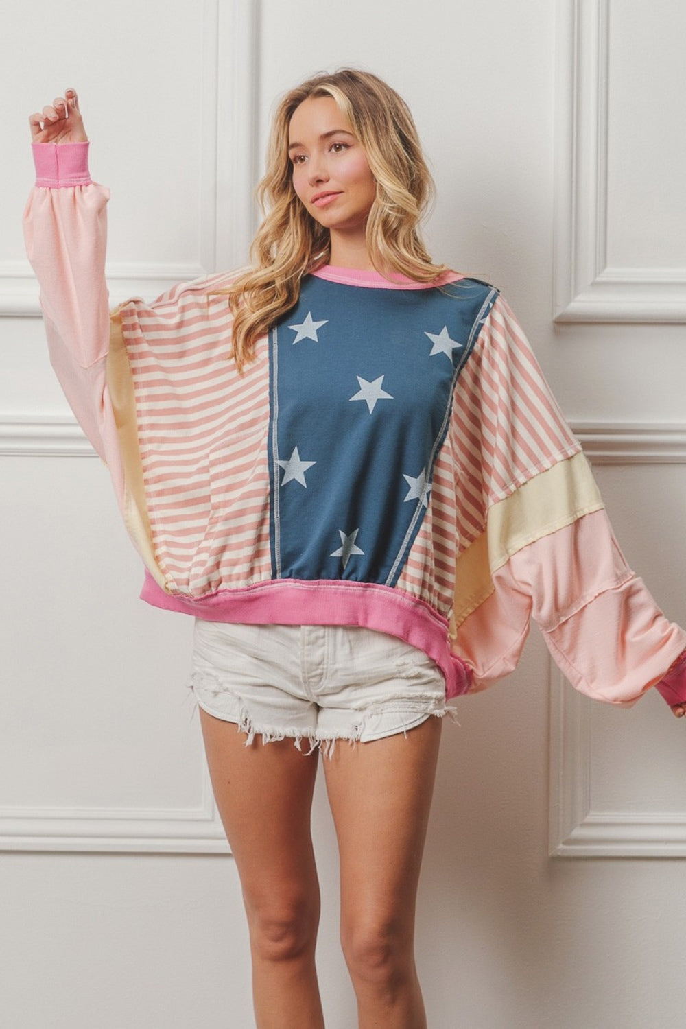 BiBi Stars and Stripes Round Neck Long Sleeve Top Tops/Jackets/Sweaters BiBi Clothing Tops Ship from USA TikTok Trendsi USPS Walmart Trendsi https://www.cyberehub.com