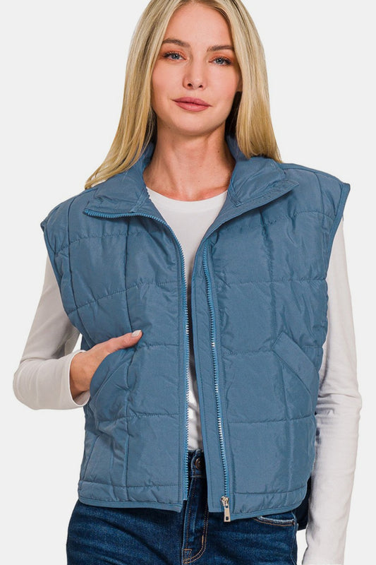 Zenana Zip Up Cropped Puffer Vest with Pockets Dusty Blue Tops/Jackets/Sweaters Clothing Tops Ship from USA TikTok Trendsi USPS Walmart Zenana Trendsi https://www.cyberehub.com