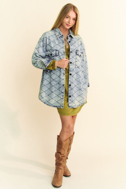 Davi & Dani Curved Hem Diamond Quilted Button Up Denim Shacket Tops/Jackets/Sweaters Clothing Tops Davi & Dani Ship from USA TikTok Trendsi USPS Walmart Trendsi https://www.cyberehub.com