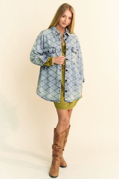 Davi & Dani Curved Hem Diamond Quilted Button Up Denim Shacket Tops/Jackets/Sweaters Clothing Tops Davi & Dani Ship from USA TikTok Trendsi USPS Walmart Trendsi https://www.cyberehub.com