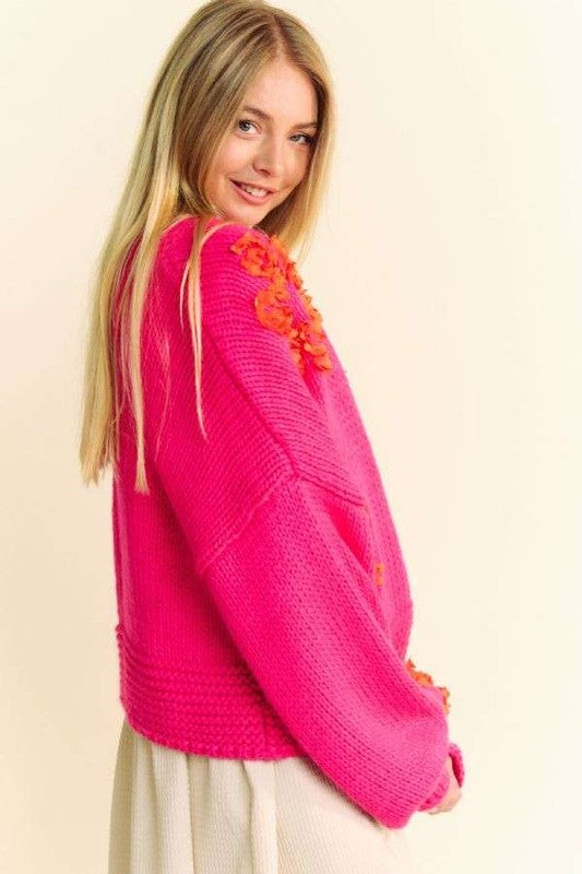 Davi & Dani Floral Applique Open Front Drop Shoulder Cardigan Tops/Jackets/Sweaters Clothing Tops Davi & Dani Ship from USA TikTok Trendsi USPS Walmart Trendsi https://www.cyberehub.com