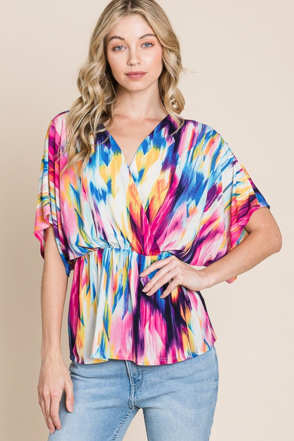 BOMBOM Printed Surplice Peplum Blouse Apparel/Tops BOMBOM Ship from USA TikTok Tops Trendsi USPS Walmart Walmart Apparel Trendsi https://www.cyberehub.com