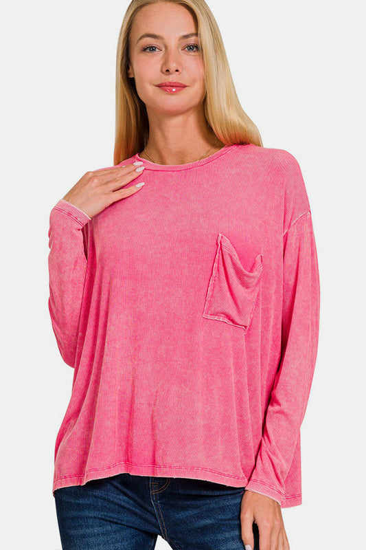 Zenana Round Neck Long Sleeve T-Shirt FUCHSIA Apparel/Tops Ship from USA TikTok Tops Trendsi USPS Walmart Walmart Apparel Zenana Trendsi https://www.cyberehub.com