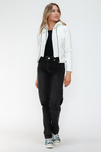 Snobbish Faux Leather Zip Up Drawstring Hooded Jacket Tops/Jackets/Sweaters Clothing Tops Ship from USA Snobbish TikTok Trendsi USPS Walmart Trendsi https://www.cyberehub.com