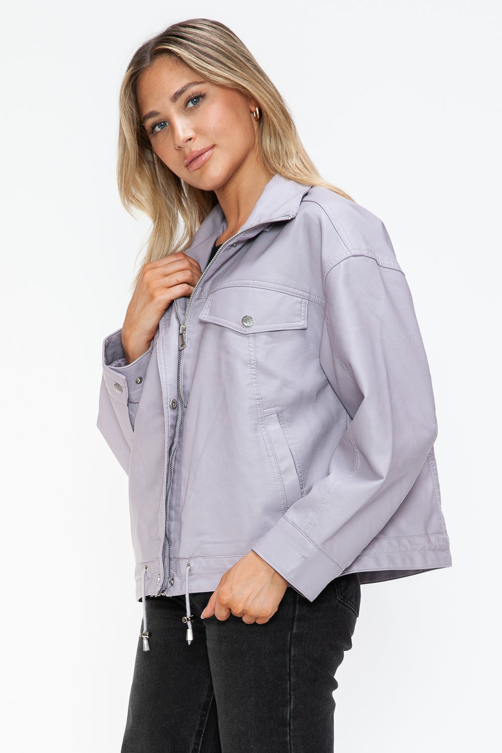 How Dare U Drawstring Hem PU Leather Zip Up Jacket Apparel Featured How Dare U Ship from USA Tiktok Trendsi USA USPS Walmart Trendsi https://www.cyberehub.com