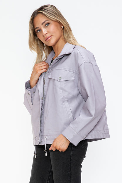 How Dare U Drawstring Hem PU Leather Zip Up Jacket Apparel Featured How Dare U Ship from USA Tiktok Trendsi USA USPS Walmart Trendsi https://www.cyberehub.com