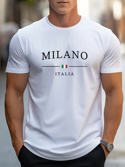 Milano Patterned Printed Men's T-shirt, Comfortable And Elastic Round Neck T-shirt, Perfect For Summer Outdoor Activities, Fashionable Streetwear, Men's Casual Tops Apparel/Shirt/Graphic Shirt SNULLO https://www.cyberehub.com