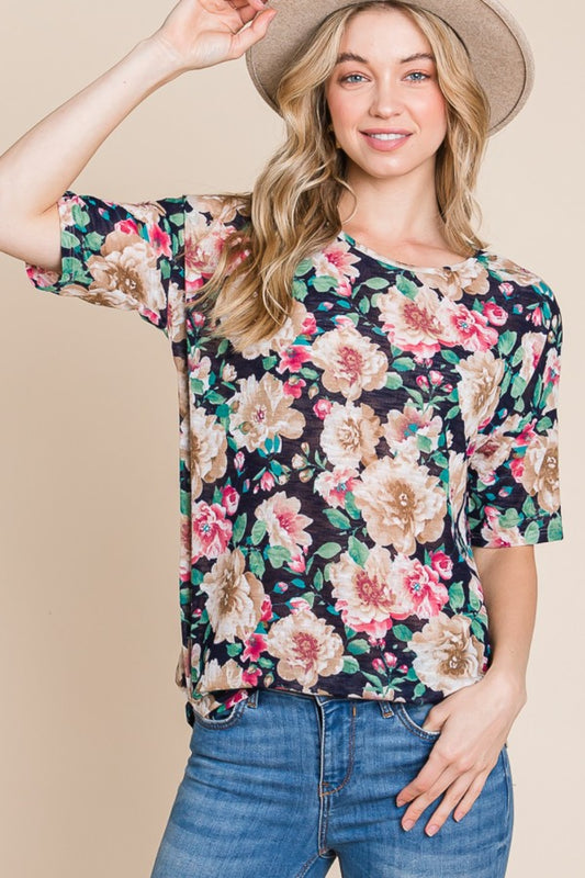 BOMBOM Floral Round Neck T-Shirt Navy Apparel/Tops BOMBOM Memorial Day Sale Ship from USA TikTok Tops Trendsi USPS Walmart Walmart Apparel Trendsi https://www.cyberehub.com