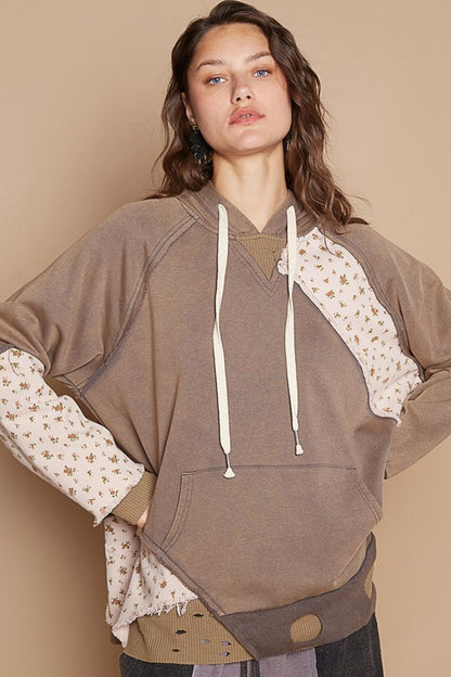 POL Floral Patchwork Distressed Drawstring Hoodie Apparel/Tops POL Ship from USA TikTok Tops Trendsi USPS Walmart Walmart Apparel Trendsi https://www.cyberehub.com