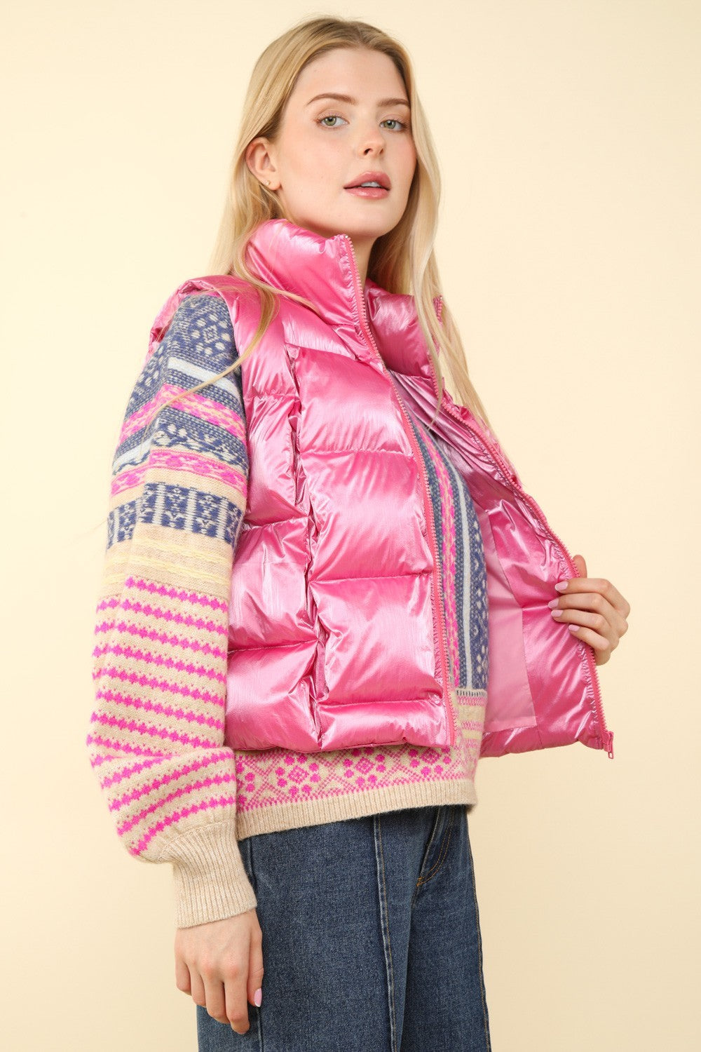 VERY J Shiny Metallic Zip Up Puffer Vest Shirt Apparel Clothing Tops Ship from USA Shirts USA VERY J Women Trendsi https://www.cyberehub.com