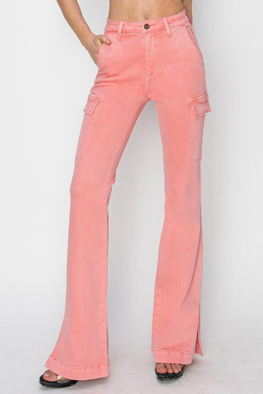 RISEN Full Size High Rise Side Slit Cargo Bootcut Jeans Flamingo Bottoms Bottoms Clothing RISEN Ship from USA Women Trendsi https://www.cyberehub.com