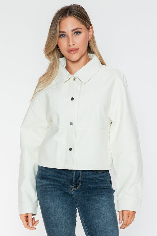 Snobbish Snap Down Long Sleeve PU Leather Jacket White Tops/Jackets/Sweaters Clothing Tops Ship from USA Snobbish TikTok Trendsi USPS Walmart Trendsi https://www.cyberehub.com