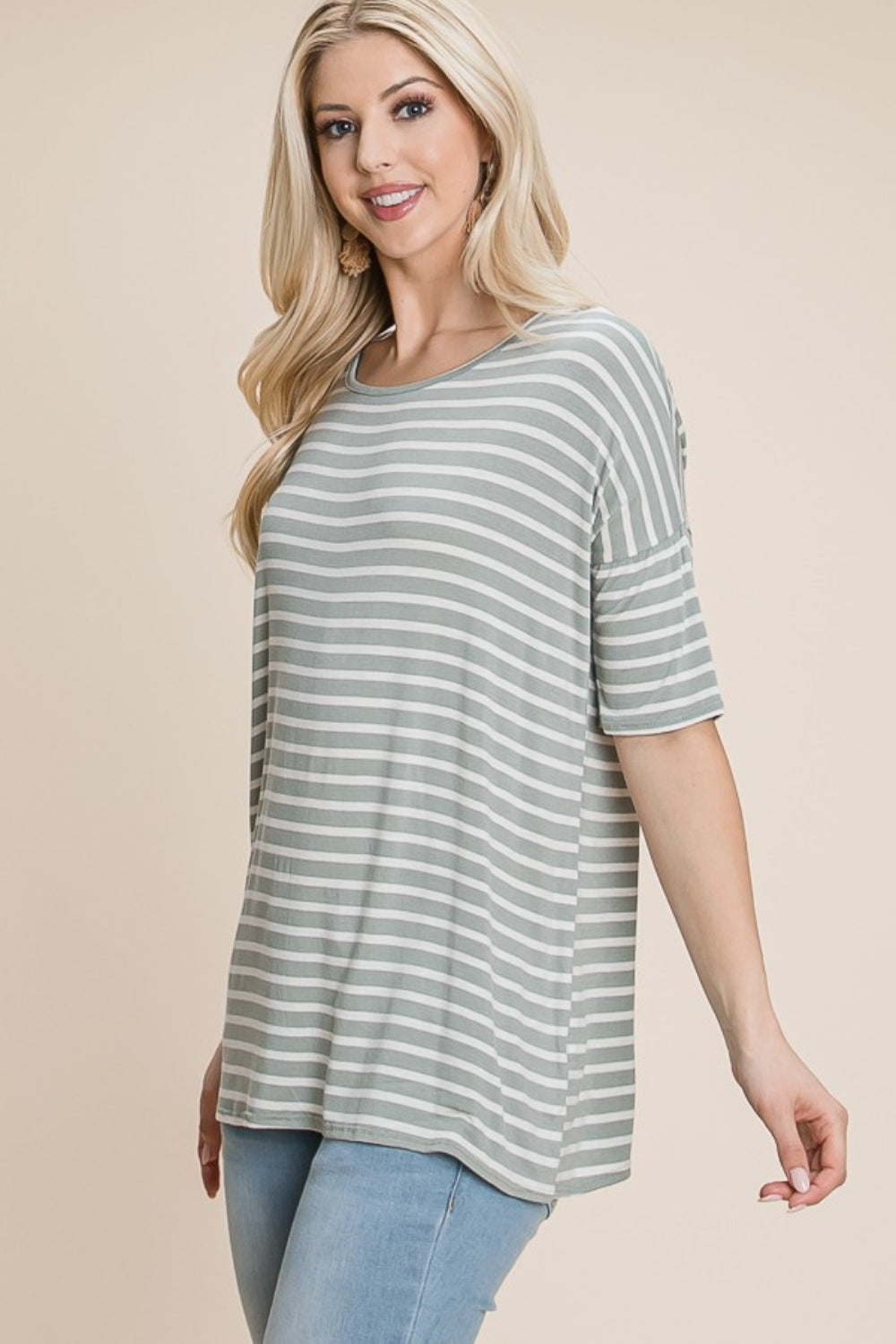 BOMBOM Striped Round Neck T-Shirt Apparel/Tops BOMBOM Ship from USA TikTok Tops Trendsi USPS Walmart Walmart Apparel Trendsi https://www.cyberehub.com