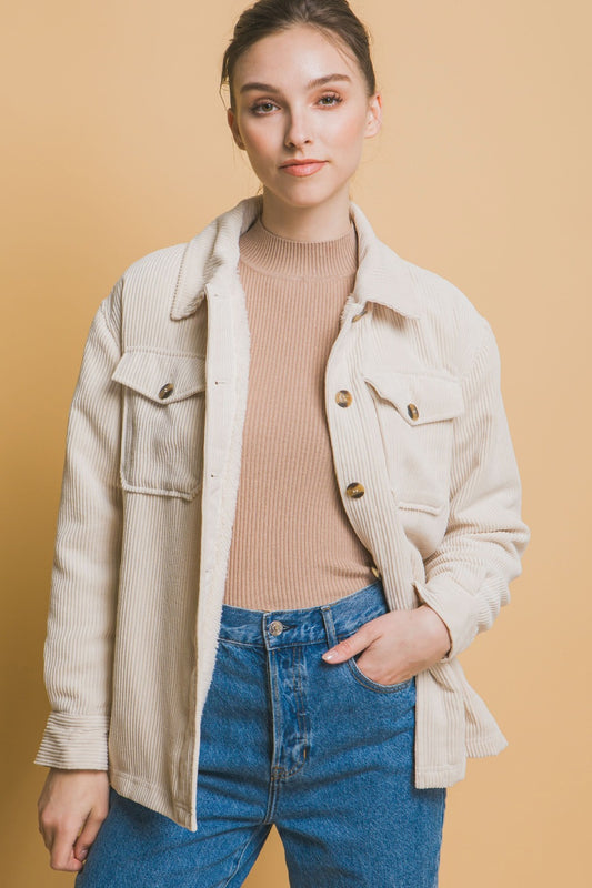 Love Tree Corduroy Button Up Jacket with Sherpa Inside Cream Tops/Jackets/Sweaters Clothing Tops LOVE TREE Ship from USA TikTok Trendsi USPS Walmart Trendsi https://www.cyberehub.com
