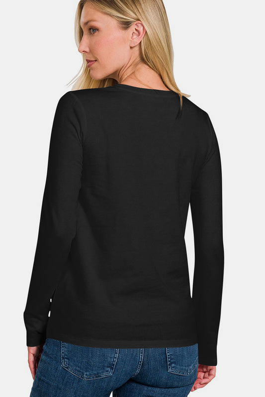 Zenana Full Size Solid Color Round Neck Long Sleeve T-Shirt Apparel/Tops Ship from USA TikTok Tops Trendsi USPS Walmart Walmart Apparel Zenana Trendsi https://www.cyberehub.com