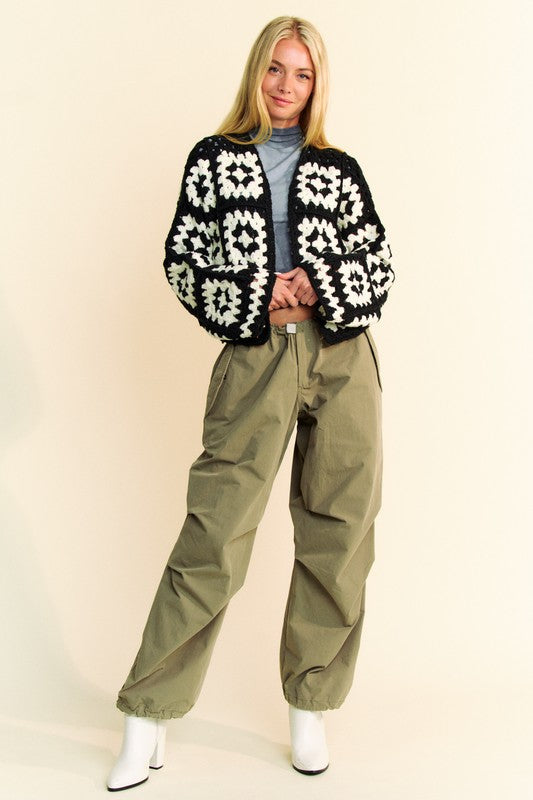 Davi & Dani Full Size Two Tone Flower Square Crochet Open Front Cardigan WHITE BLACK Tops/Jackets/Sweaters Clothing Tops Davi & Dani Ship from USA TikTok Trendsi USPS Walmart Trendsi https://www.cyberehub.com